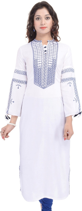 Mahaveer Fashion Festive & Party Embroidered Women Kurti(White)
