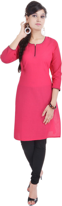 Mahaveer Fashion Casual Solid Women Kurti(Pink)