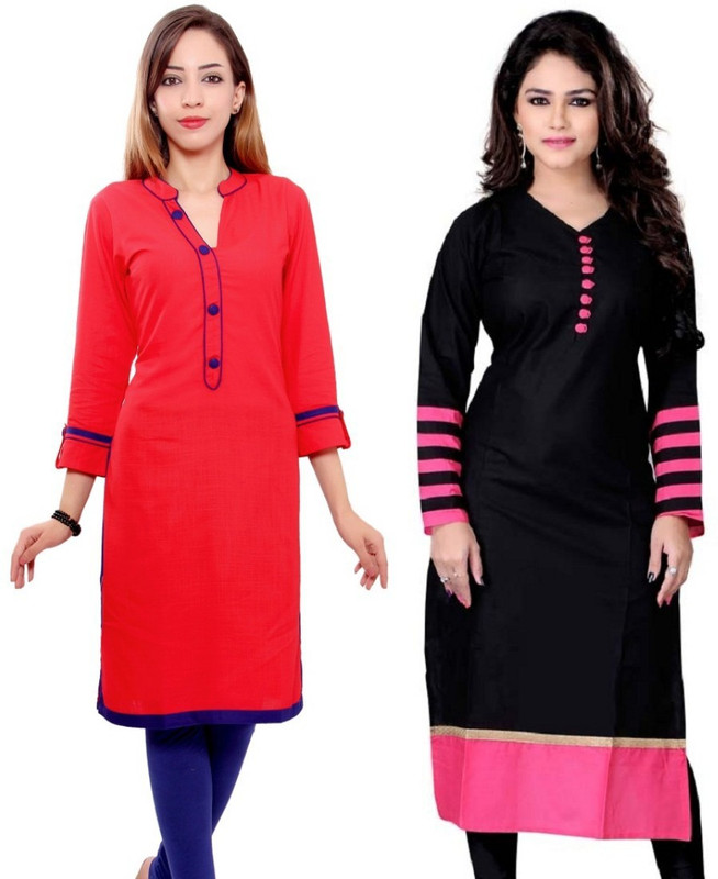 Stylum Casual Solid Women Kurti(Pack of 2, Red, Blue, Black)
