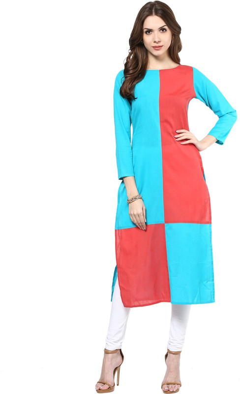 IVES Casual Solid Women Kurti(Red, Blue)