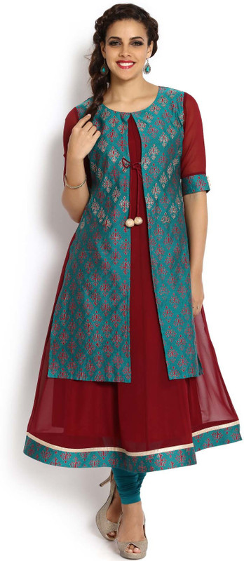 Soch Floral Print Women Kurti(Maroon)