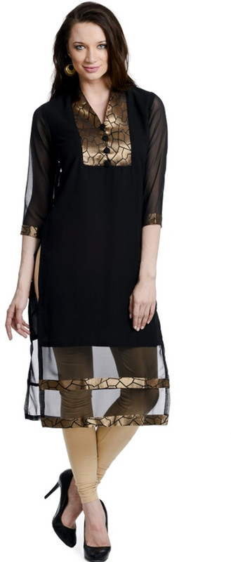 AAINU COLLECTION Casual Solid Women Kurti(Black)