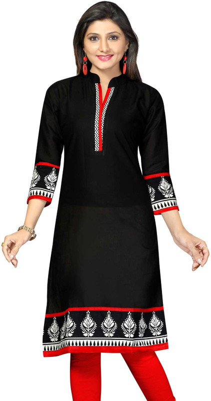 V's Fashion Point Casual Printed Women Kurti(Black)