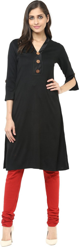Ziera Casual Solid Women Kurti(Black)