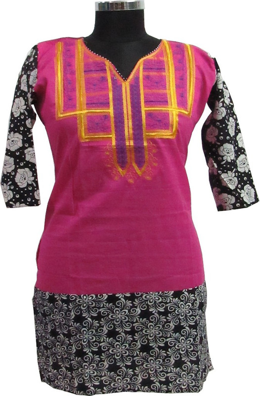 Scooboo Casual Embroidered Women Kurti(Pink)