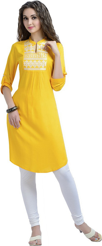 Zola Festive & Party Solid Women Kurti(Yellow)