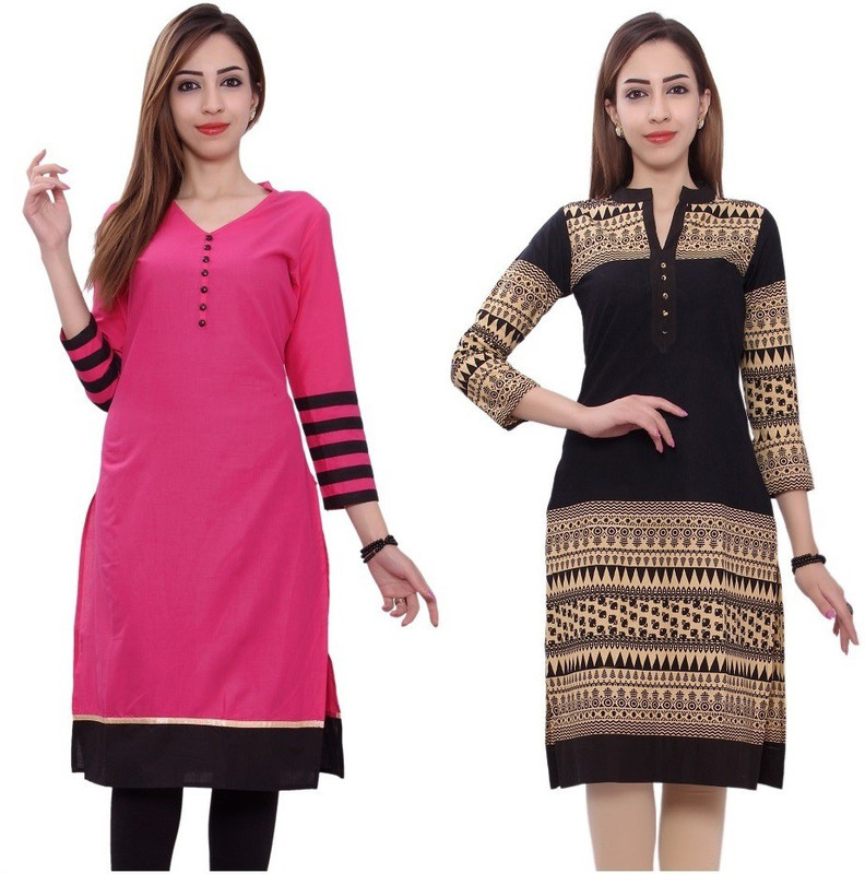 Stylum Women Printed, Solid Straight Kurta(Pink, Beige)