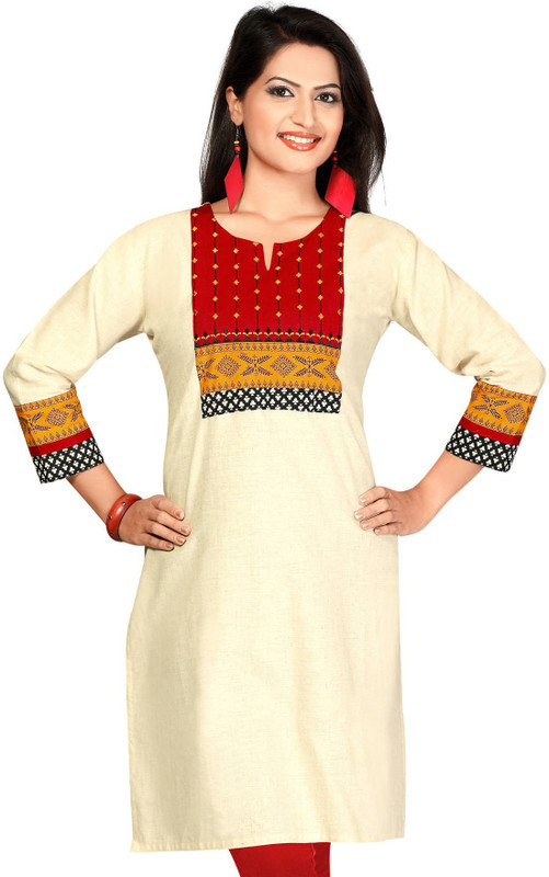 ALC Creations Women Embellished Straight Kurta(Red, White)