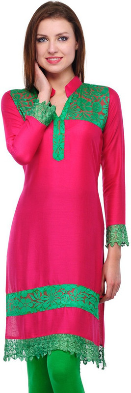 Pop Cherry Casual Solid Women Kurti(Pink)