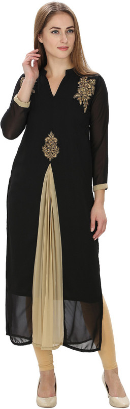 Nextar Festive & Party Embroidered Women Kurti(Black)