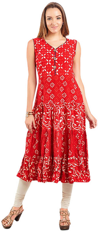 Neerus Casual Printed Women Kurti(Maroon)