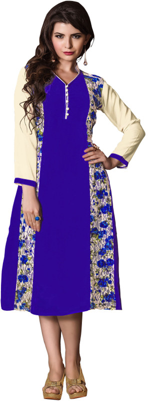 Jiya Casual Self Design Women Kurti(Blue, Beige)