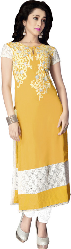 Jiya Formal Self Design, Embroidered Women Kurti(Yellow)