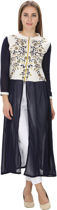 Nextar Festive & Party Embroidered Women Kurti(Dark Blue)