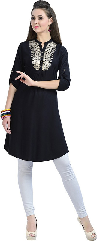 Zola Casual Solid Women Kurti(Black)