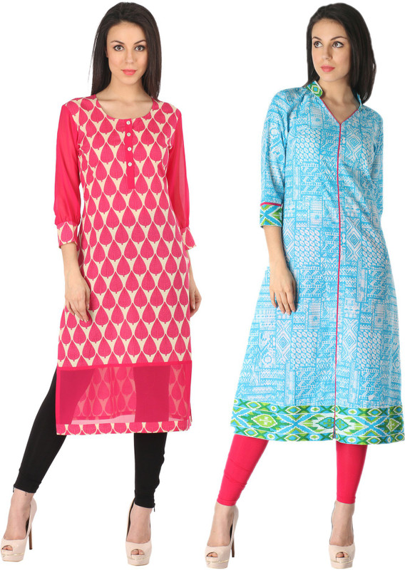 Indibelle Formal Printed Women Kurti(Pack of 2, Multicolor)