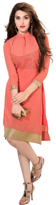 Jiya Casual Self Design, Embroidered Women Kurti(Orange)