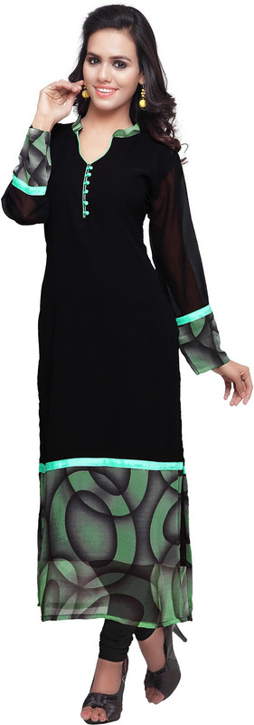 Mirchi Fashion Festive & Party Printed Women Kurti(Black, Light Green)