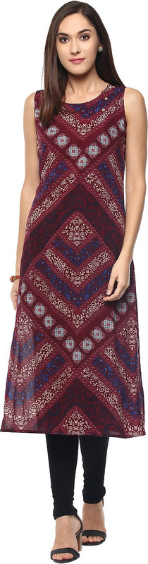 Raindrops Casual Printed Women Kurti(Maroon)