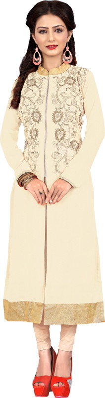 Jiya Casual Self Design, Embroidered Women Kurti(Beige)