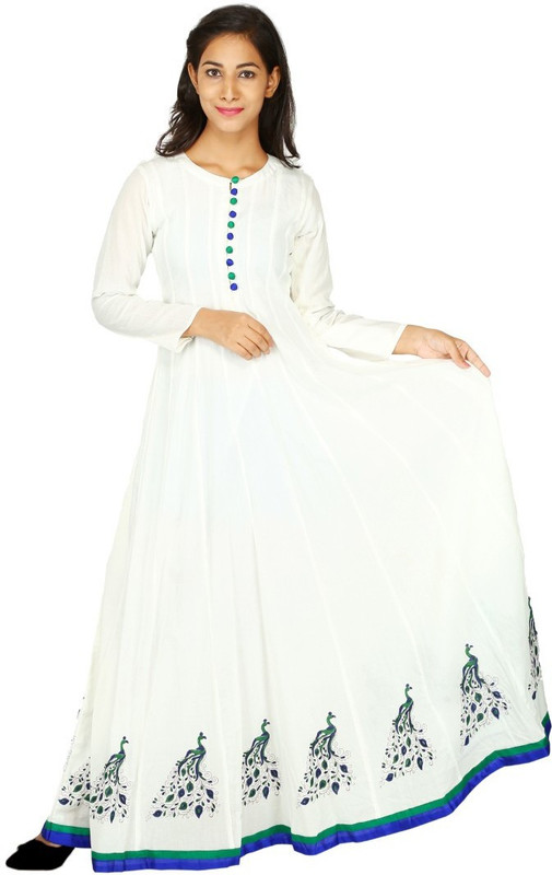 Peepal Casual Printed Women Kurti(White, Green)