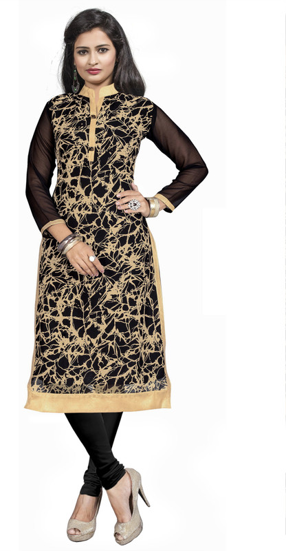 Khushali Casual Printed Women Kurti(Black, Beige)