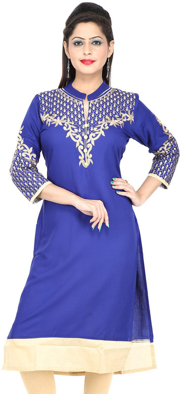 Ac Aditi Creations Casual Embroidered Women Kurti(Gold, Blue)