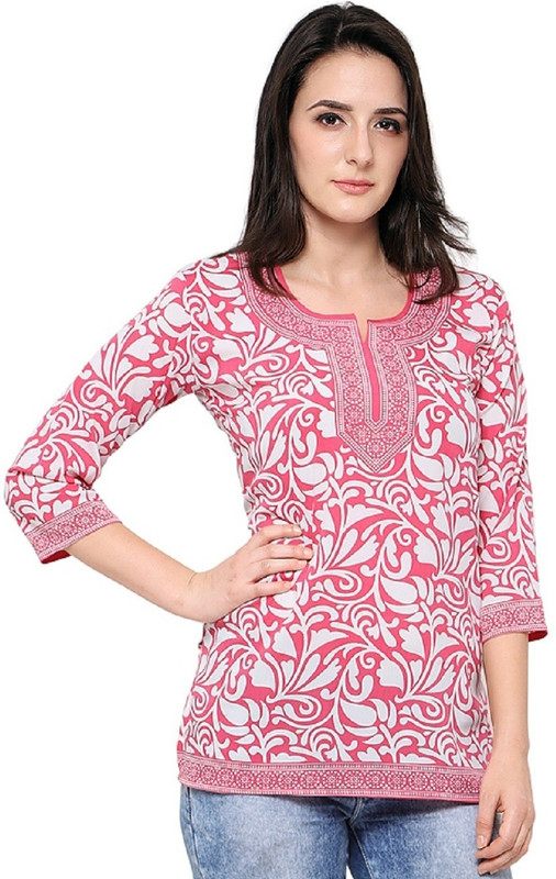 Eternal Casual Floral Print Women Kurti(White, Pink)