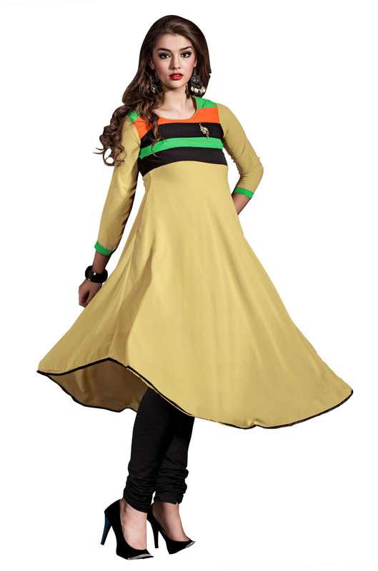 Jiya Casual Self Design Women Kurti(Multicolor, Beige)