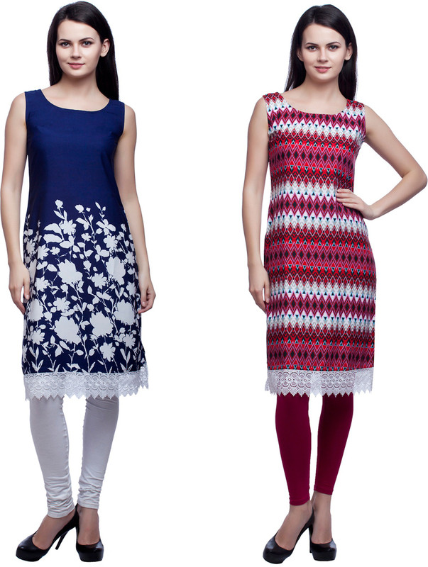 Mallory Winston Casual Geometric Print, Floral Print Women Kurti(Pack of 2, Multicolor)