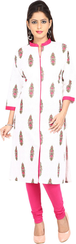 Evonyx Casual Floral Print Women Kurti(White)