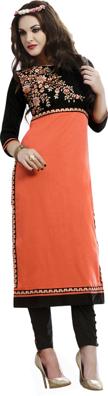 Khushali Embroidered Women Kurti(Black, Orange)