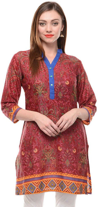 1To9 Casual Printed Women Kurti(Maroon)