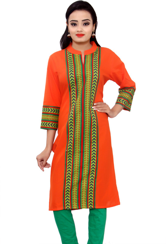 Merry Fashion Casual Self Design Women Kurti(Orange)