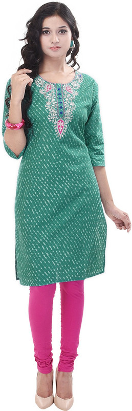 Crazora Casual Embroidered Women Kurti(Green)