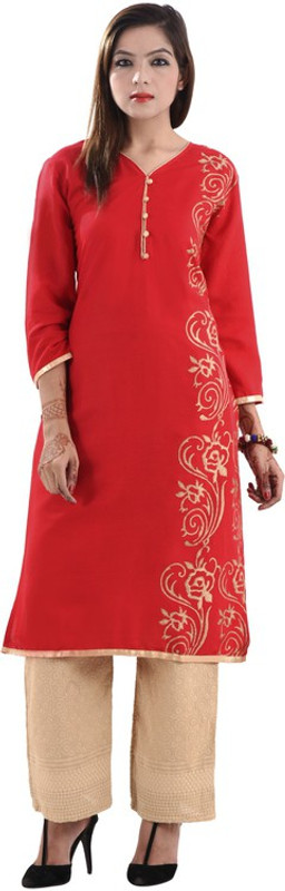 Gurukripa Shopee Casual Self Design Women Kurti(Red)