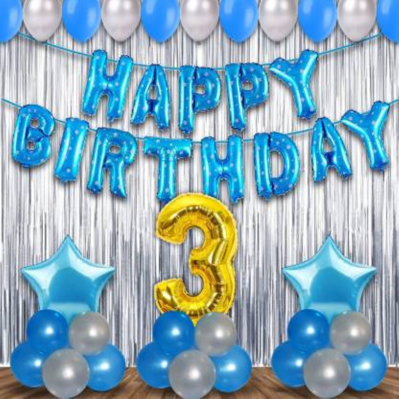 KR 3rd Birthday Decorations Kit For Baby Boy - 56Pcs 3rd Happy Birthday Balloons Kit - 3rd Birthday Party Decorations, Birthday Decorations kit for Boys 3rd Birthday / Blue Theme Decorations For Birthday (Set of 56)(Set of 56)