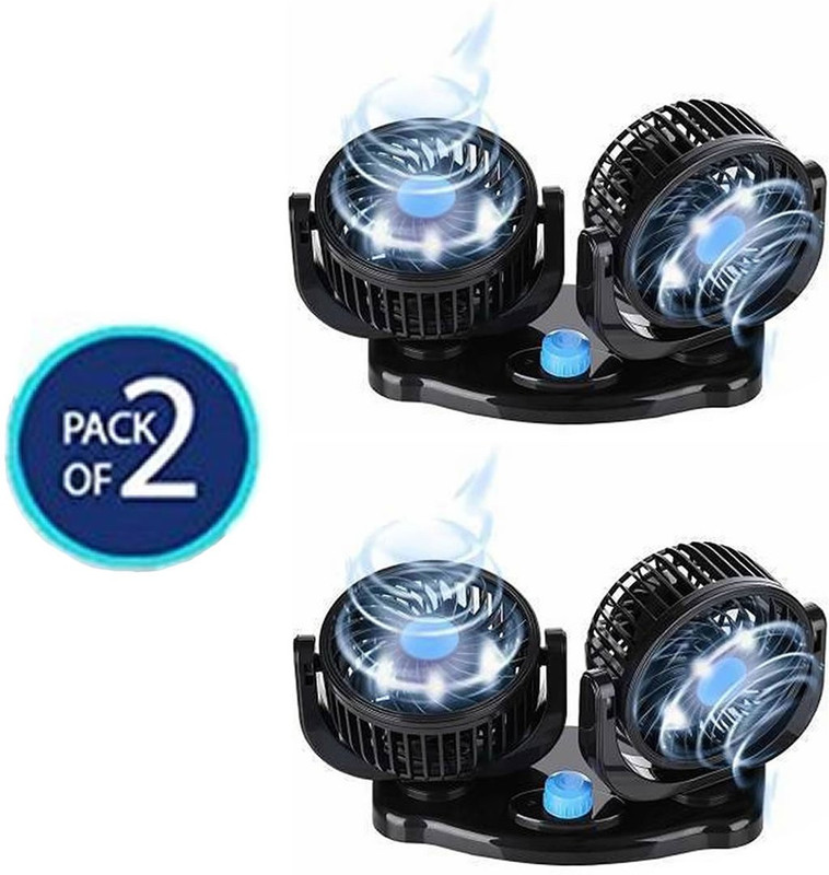 SellRider Imported Quality 100% Copper motor Car Fan 12V 360 Degree Rotatable Dual Head 2 Speed Quiet Strong Dashboard Auto High Cooling Air Fan (Pack of 2) Car Interior Fan(12 V)