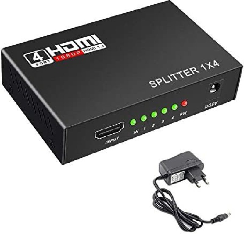 TERABYTE 1x4 HDMI Splitter 4 Ports, HDMI Splitter 1 in 4 Out, Support For TVs or Multi Monitor Adapter at Same Time, Supports 3D 4K x 2K @30HZ Full HD 1080P Media Streaming Device(Black)