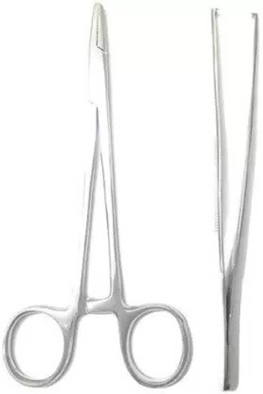 Agarwals SET OF 2 Stainless Steel Instrument Toothed Forceps, Needle Holder (6 Inches) Utility Forceps