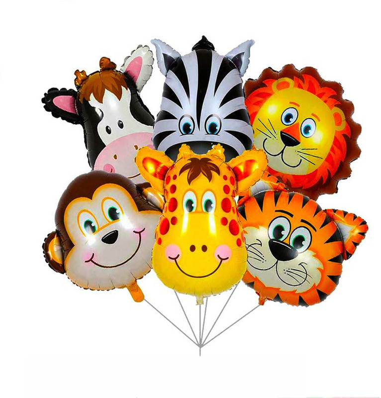 SOI Solid Jungle Theme Party Decoration Foil Balloons - 6Pcs Set For Safari Or Animal Theme Birthday Party Decorations/ Jungle Theme Balloons /Animal Balloons For Birthday Party Decoration Balloon(Multicolor, Pack of 6)