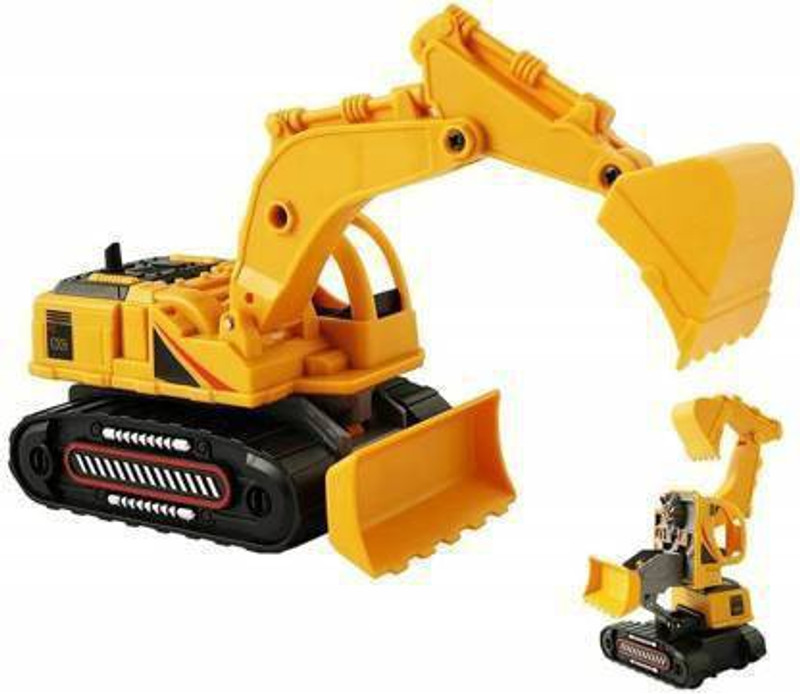 SR Toys 2 in 1 Friction Powered Push and Go 360 Degree Rotating Construction Robot Transformer Stunt Road Excavator Truck Toy with Movable Parts for Kids (Multicolor) (Yellow, Pack of: 1)(Yellow, Pack of: 1)