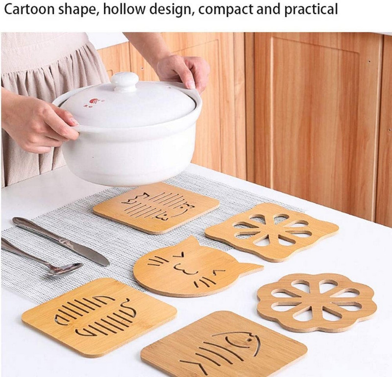 Dhruv Mart 6 Pcs Wood Coasters or Heat Insulation Pad / Table Mats Placemats for Big Pans Pots Non Slip Coasters Kitchen Table Protector Mat Heat Trivet Mat for Bowl Dishes Wood Coaster Trivet(Pack of 6)