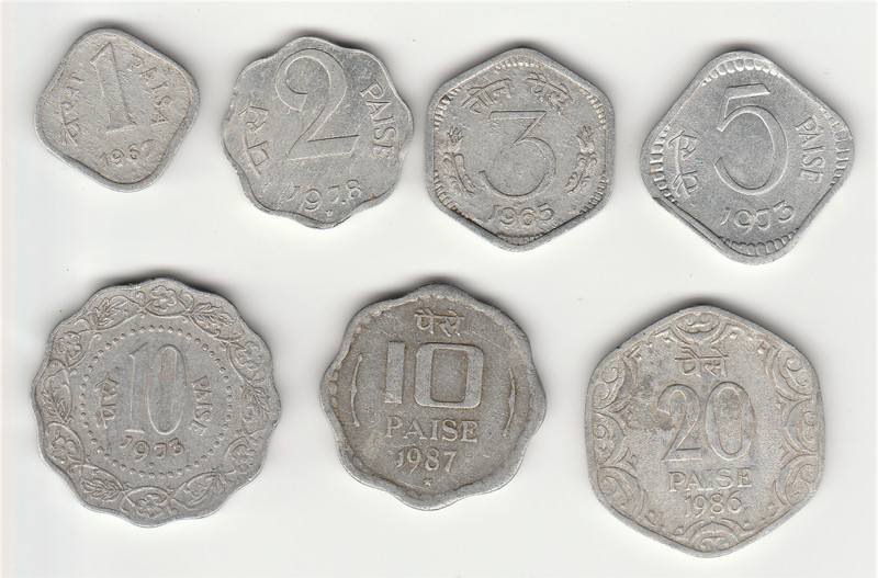 Sansuka REPUBLIC INDIA 7 different ALUMINIUM COINS one paisa | two paisa | three paisa | five paisa | 10 paisa | 20 paisa Modern Coin Collection(7 Coins)