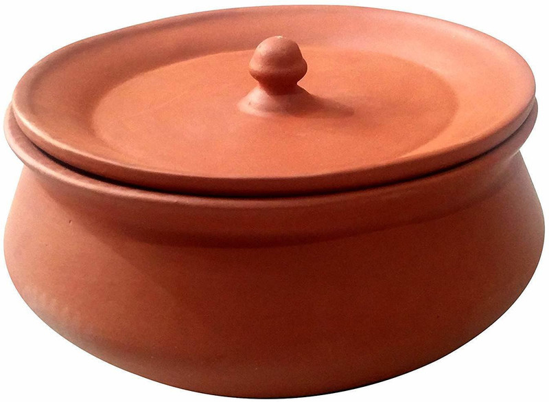 hc the crafts Clay Pot with Lid for Cooking Clay Handi Mitti Handi1 LTR Handi 1 L with Lid(Earthenware)