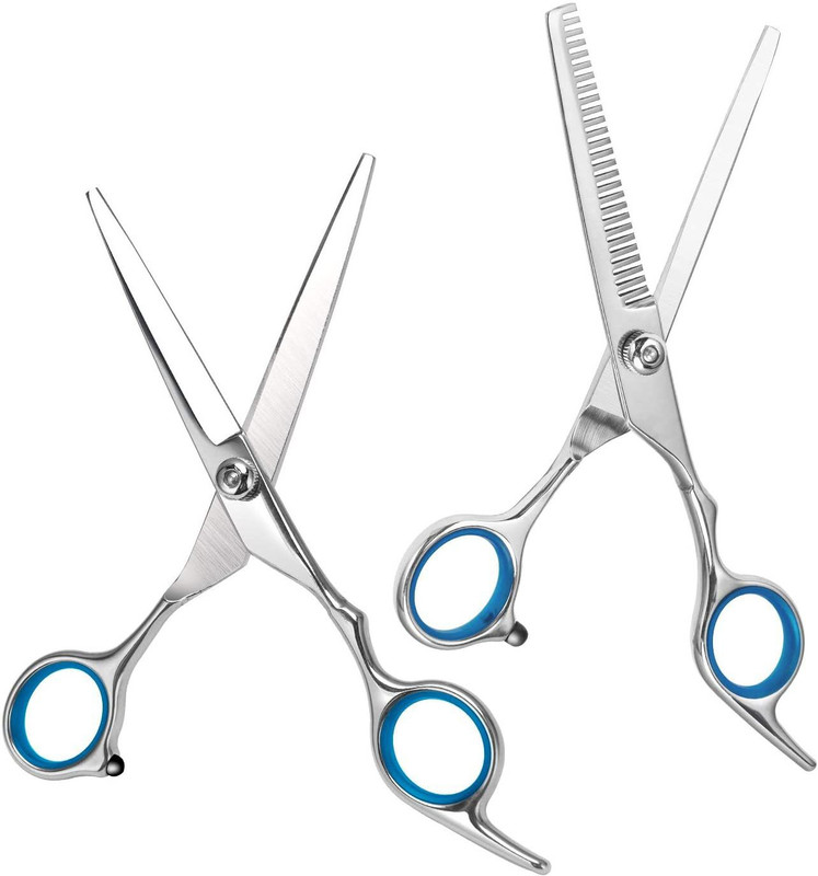 HASTHIP Hair cutting scissor, Professional Stainless Steel Hair Cutting Thinning Scissors, Hairdressing Styling Set For Barber or Beauty Saloon Scissors(Set of 2, Silver)