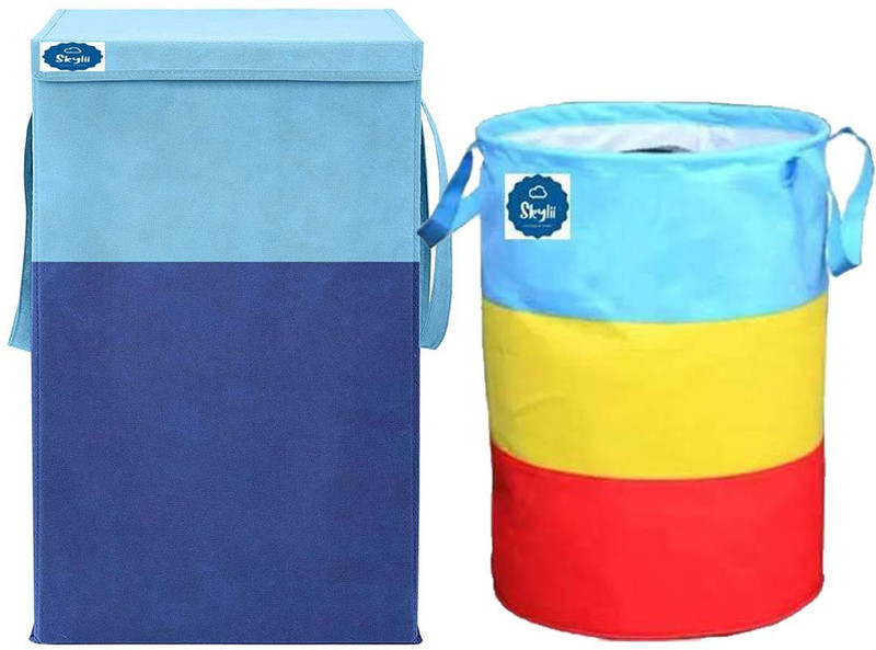 Skylii 68 L Blue, Multicolor Laundry Basket(Cotton, Non Woven)