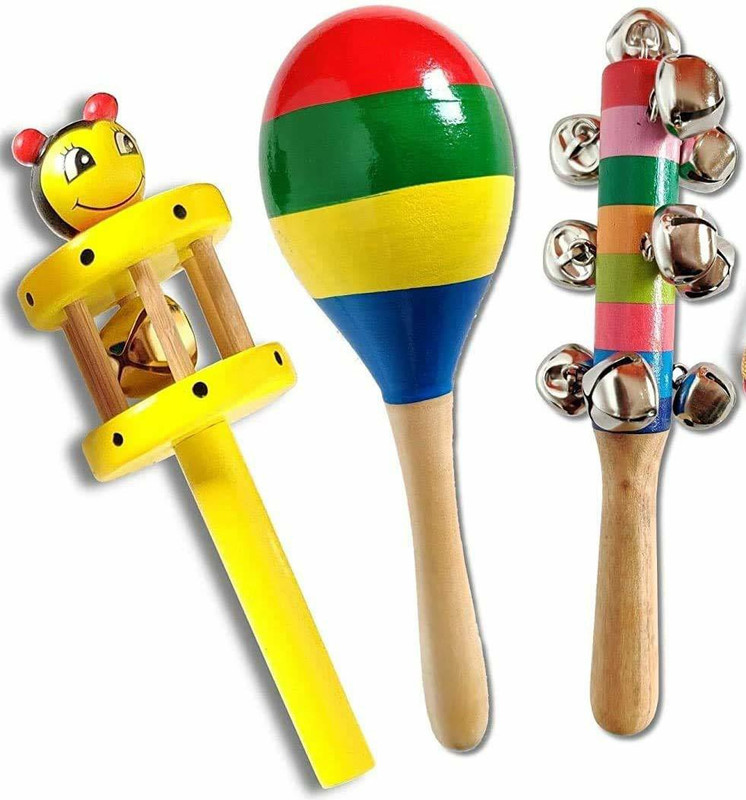 crafthub Colorful Wooden Baby Rattle Musical Infant Toys - Pack of 3(Multicolor)