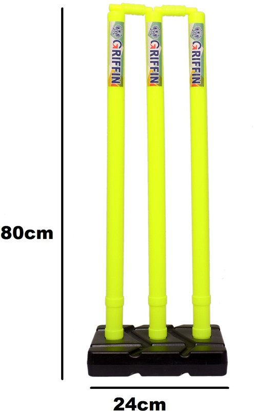 GRIFFIN Full Size Plastic 3 Stumps Bails & Stand 80cm Beach Garden Gully Cricket(Yellow)