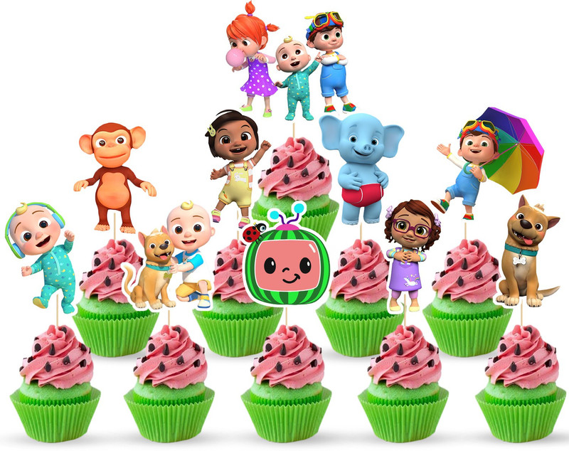 ZYOZI Coco Melon Cake Topper 10PCS Coco Birthday Party Supplies Cupcake Decorations for Kids Cupcake Topper(MULTI Pack of 10)
